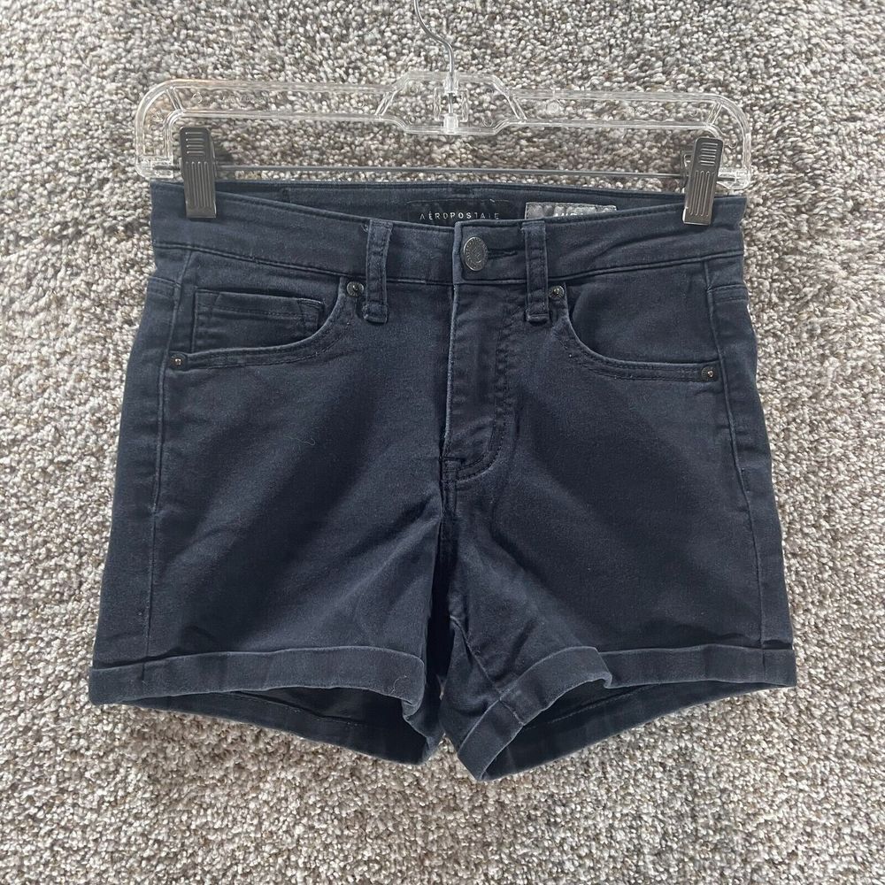 Aeropostale‎ Shorts Womens 0 Black Denim Midi Cotton Casual Logo Preppy Casual